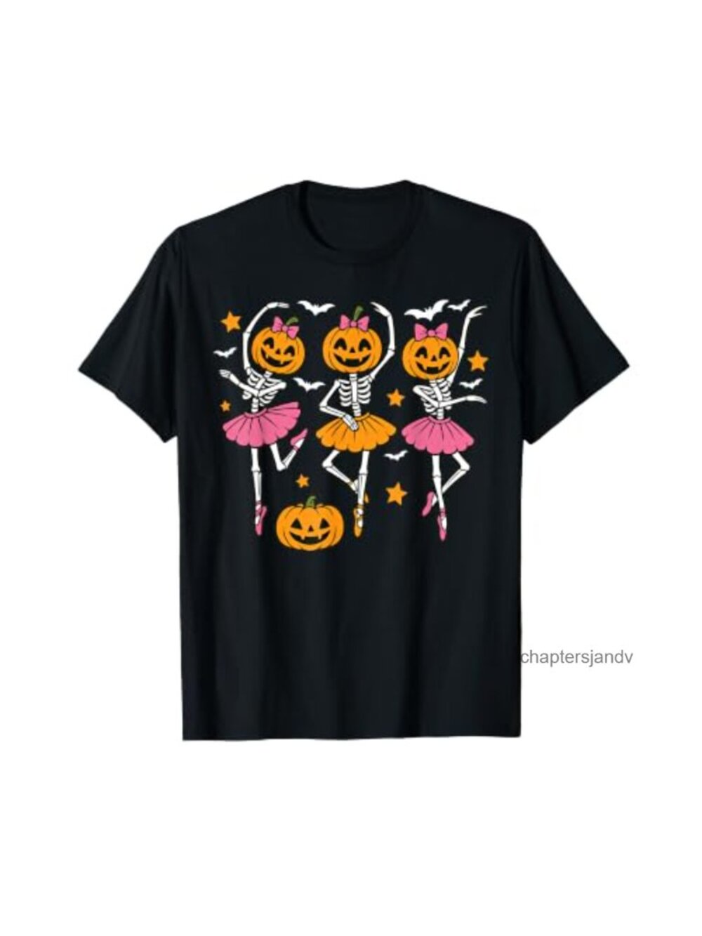 Girls Halloween Ballet Skeleton Pumpkin Dance T-Shirt Tee